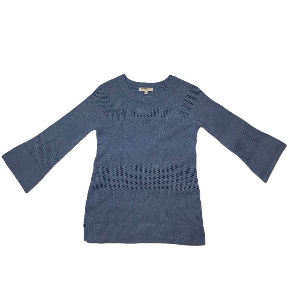 New Liverpool LA Blue Viscose Knit Top • Mesh Details, Flare Sleeve • NWT Small - Picture 8 of 13